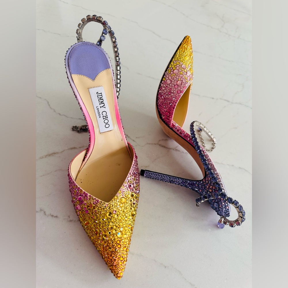 Jimmy Choo Pink and Yellow Glitter Heels - Picture 5 of 6